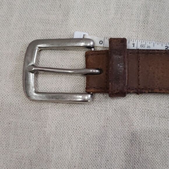 Genuine Leather Belt Mens 38 Distressed Brown Silver Buckle - Picture 6 of 8